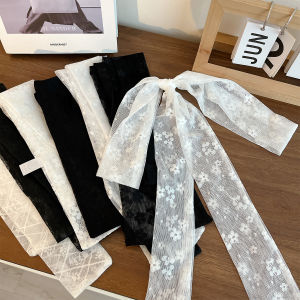 French Style Retro Long Lace Silk Scarf Ribbon Womens Spring and Summer Fashion All-Matching Twin Layered Decorative Scarf Suit