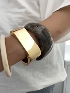 Ingemark | Ingemark 3 Styles Vintage Irregular Resin Stacking Chunky Bangles for Women Trendy Punk Wide Bracelets Daily Party Jewelry New 