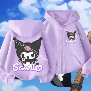 52TOYS | Jacket Children Spring Autumn Sweet Sports Purple Coat Gifts Hoodie Kuromi Fashion Coats for Girls Anime Cartoon Hooded Zipper