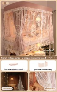SHUANGXI | French Princess Style U-shaped Track Bed Curtain Strong Light Blocking Upper Bunk Sliding Track
