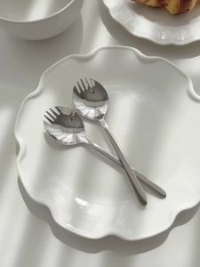 1pcs/2pcs Stainless Steel Salad Forks 304 Stainless Steel SporkFork Reusable Fruit Appetizer Dessert Forks for Household Use