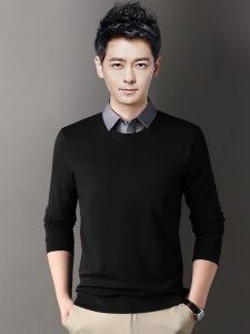 ROMON | Lormen Mens Thickened Knitted Sweater Casual Shirt Collar Fake Two-Piece Autumn Winter New Style Dad Shirt Base Layer Knitwear