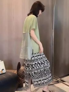 WANGGONGZHU | Elegant Back Splice Lightweight Shoulder Length Short Sleeve Womens T-shirt Summer New Plus Size Loose Slimming Top