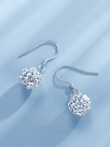S925 Silver Ball Earrings Korean Japanese Style Fashion Jewelry Simple Elegant Small Rhinestone Embedded Ear Drop Gift
