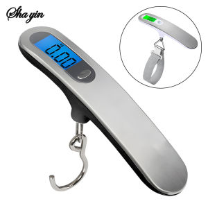 เครื่องชั่งแบบพกพาจอแสดงผล LCD แบบดิจิตอล 110lb/50kg กระเป๋าเดินทางอิเล็กทรอนิกส์แขวนกระเป๋าเดินทางกระเป๋าเดินทางชั่งน้ําหนักสัมภาระตกปลาพร้อมตะขอ