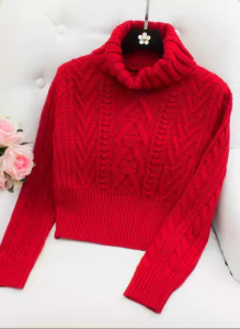 Autumn Winter Womens High Waist Slim Fit Knit Sweater Christmas Trendy Fashion High Collar Pullover Thick Needle Short Style