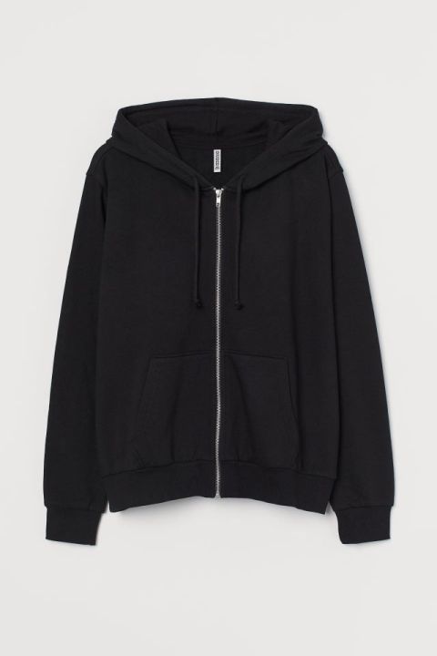 Hoodie zip h&m zipper hnm black basic Hoodie Cotton Casual Hoodie