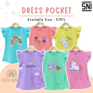 DRESS MOTIF ANAK USIA 2 - 6 TAHUN \"RUFFLE POCKET\" / DRESS DASTER ANAK PEREMPUAN KELFI