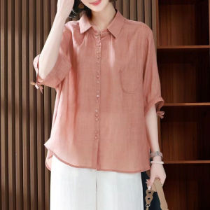 QIAOXIZI | Plus Size Lightweight Cotton Linen Summer Shirt for Women