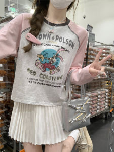 Áo Thun Chống Nắng Tay Dài in Họa Tiết Màu Tương Phản Phong Cách Mỹ Cho Nữ Mùa Hè Dáng Rộng Tay Dài Cotton 100% Cổ Tròn