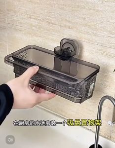 Suction Shower Shelf Space Saving Shower Caddy for Toilet Kitchen Countertop Black