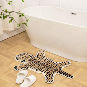 VIKAMA Cute Cartoon Leopard Bathroom Mat Non-slip Water-absorbent Shower Door Mat Soft Bedroom Rug for Home Decoration