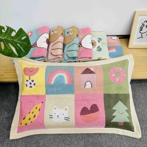 Childrens Pure Cotton Flannel Pillowcases Cartoon Kitty Cat Design Latex Pillow Core Cover Breathable All-Season Set of Two