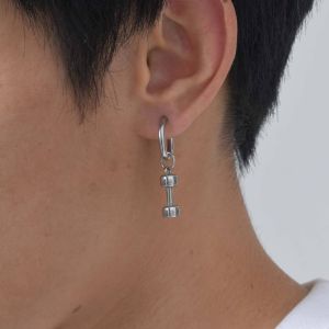 Kemstone Stainless Steel Dumbbell Ear Studs Hip Hop Mens Ear Jewelry Trendy Fashion Hypoallergenic