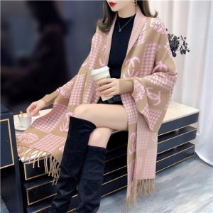 2024 Autumn and Winter Shawl Scarf Dual-Use Womens Long Double-Sided Jacquard Knitted Thickened Warm Cape Cloak Outer Wear