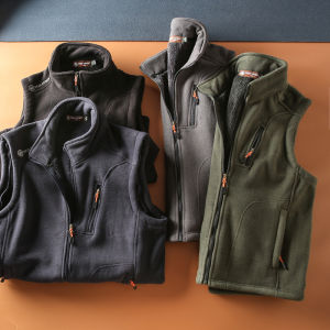 Áo Vest Nam Ngoài Trời Lót Lông Cừu Dày Có Dây Kéo Cổ Áo Đứng Màu Nguyên Chất Cho Thanh Niên Mùa Thu