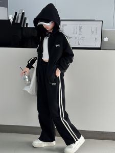 MPW | ชุดเด็กผู้หญิงพร้อมฮู้ด ชุดฤดูใบไม้ผลิและฤดูใบไม้ร่วง ชุดลำลอง ปักลาย แถบทอ ชุดเด็กผู้หญิง ชุดสองชิ้น