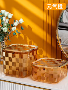 Mini Desktop Trash Can Home Use Car Storage Bucket Luxury Tea Table Makeup Desk High Aesthetic Value Paper Basket