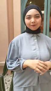 Kemeja Balon Crinkle polos Oversize atasan wanita