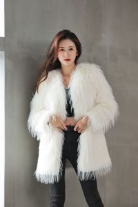 Eco-Friendly Mink Fur Jacket Womens Mid-Length Trendy Style Slimming Coat Commute Fashion round Neck Winter 2023