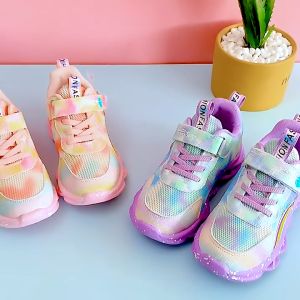 Sepatu Sneakers Anak Perempuan Import ELSA LED Knits - Redzeal Sepatu Sport Anak Karakter Trendy