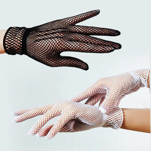 ILOVEDIY 1 Pair Women Elastic Short Lace Mesh Gloves Bride&Model Party Dance Gloves Elegant Ladies Hand Decor Mittens Finger Uv-proof Driving Accessories