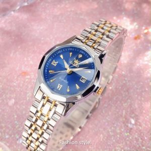 OLEVS Watch For Women Waterproof Original Luminous Dual Calendar Diamond Sapphire Mirror Fashion Business Stainless Steel Ladies Quartz Watch