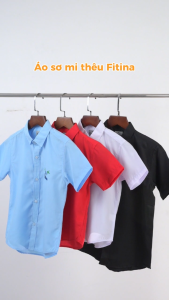 [010] Áo Sơ Mi Bé Trai Cổ Bẻ Tay Ngắn – Thêu Logo Xinh Chất Vải Mát Mịn