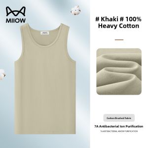 MiiOW | Pure Cotton Sleeveless Tank Top 260G Heavyweight Casual Sports Fitness Base Vest For Men New 2025 Style Streetwear Summer