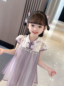 เจ้าหญิงปักย้อนยุค เดรส สําหรับเด็กผู้หญิง เด็กทารก กระดุม ปกเสื้อ กระโปรงกี่เพ้า ฤดูร้อน อินเทรนด์ วัสดุตาข่าย ถุงเท้าถึงกลางน่อง ความยาว