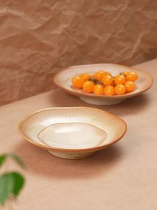 YOGEHOME | Retro Celadon Change Ridges Shallow Bowl
