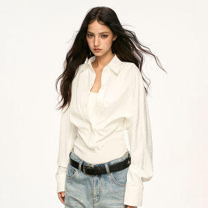Aaisup | Bodysuit Phong Cách Polo Trắng Ôm Sơ Mi Giả