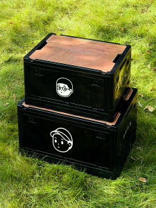 FINERWORLD กล่องเก็บของพับได้แบบพกพาสำหรับใช้ในสวน บ้าน กลางแจ้ง พร้อมฝาปิดทำด้วยไม้และแผ่นโต๊ะพับได้ กล่องเก็บของสำหรับรถ