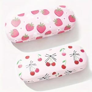 Pink Strawberry Glasses Case with Cherry Print Design Style for Girls Storage and Portable Glasses Case