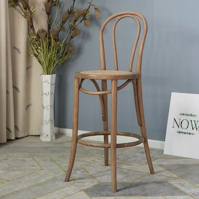 Retro American Wooden Bar Stool High Table Chair Nordic Mid-Century Backrest Chair for Home Kitchen Island Pub Coffee Shop