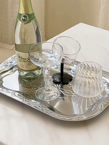 French retro metal tray Square embossed desktop storage tray Home dessert and fruit plate tableware
