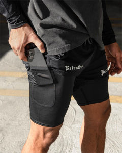 กางเกงขาสั้นกีฬาสำหรับผู้ชาย ASRV ระบายอากาศได้ดี ปีนเขา สองชั้น กางเกงวิ่งออกกำลังกายกลางแจ้ง ผ้าฝ้ายผสม กางเกงขายาวสำหรับฝึกซ้อม