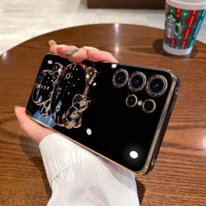 Kitty Cat Style Silicone Phone Case Full Protection with Stand Mirror for Samsung S24 Ultra Womens Cute Fashionable Soft Gel