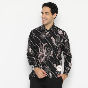 Kemeja Batik Pria Modern Slim Fit Atasan Lengan Panjang Baju Cowok Size M L XL XXL