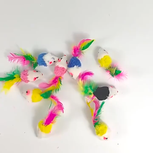 Colorful Hairy Mouse Mice with Feather Cat Toy Fun Toy (1 PCS)