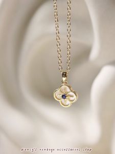 Original Design Cross Necklace Plated Gold Mica Blue Sweater Chain Feminine Vintage Style Fashion Jewelry for Women