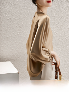 French Minority Ol Silk Tops Womens Spring Summer Cropped Sleeves Loose Acetate Satin Mulberry Silk Shirt Fancy