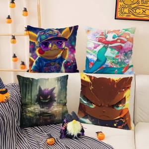 Bandai | Pokemon Bulbasaur Anime Plush Pillow Cover Soft Short Plush Cushion Cover For Sofa Bedroom Living Room Home Decor Gift