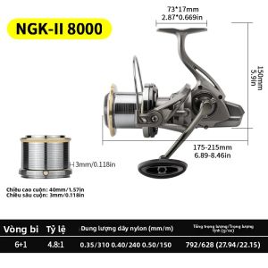 Máy Câu Cá Quay Tay Huidiao NGK-II Hạng Nặng Lực Kéo Tối Đa 25KG 8000-14000 Vòng Trục Trơn 6+1BB Dùng Cho Câu Biển Sông Hồ