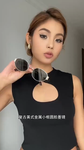 แว่นกันแดด UV400 ทรงกลม Y2K glasses กรอบโลหะสีทอง แว่นกันแดดคลาสสิก สไตล์วินเทจ แว่นตาแฟชั่น คุณภาพสูง