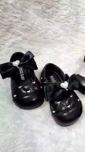 KD008 Sepatu Flat Anak Perempuan KD008 dengan Hiasan Pita dan Aksen Geometris - Warna Solid - Bisa COD dengan Box