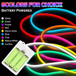 Battery Powered Neon LED Strip Lights Flexible Rope Lights with Battery Box for Home DIY Decor