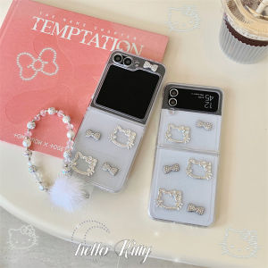 Creative Kitty Cat Phone Case with Diamond Glue Ultra-Thin Flip Cover Full Protection for Samsung ZFlip7/6/5/4 Cute Female Style