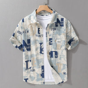 เสื้อเชิ้ตแขนสั้นผู้ชายสไตล์อังกฤษ ทรงหลวม ทรงปกติ ผ้าฝ้าย ลายพิมพ์เสื้อเชิ้ตแขนสั้นฤดูร้อน เสื้อเชิ้ตแฟชั่นสำหรับเยาวชน