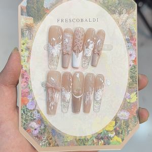 Nghệ Thuật Làm Móng Tay Họa Tiết Hoa Hồng Dài Thấm Nước Chuyển Màu Từ Từ Có Thể Tháo Rời Có Nơ Hồng Trang Trí Móng Tay